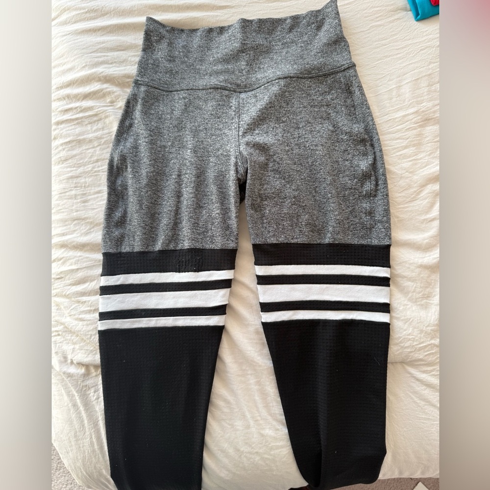 Bombshell Sportswear Grey Black Thigh Sock Leggings Workout Sexy Small
